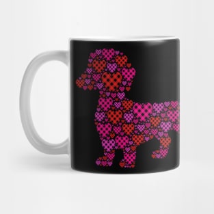 Funny Red & Pink Plaid Hearts Dachshund Dog Valentines Day Mug